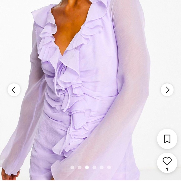 ASOS purple 90s chiffon ruffle front mini dress in lilac size 4 - Picture 2 of 7